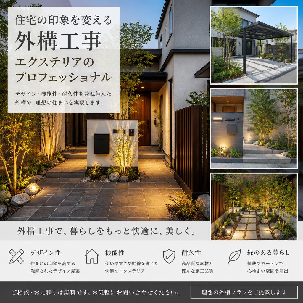 住宅の印象を変える外構工事エクステリアのプロフェッショナル