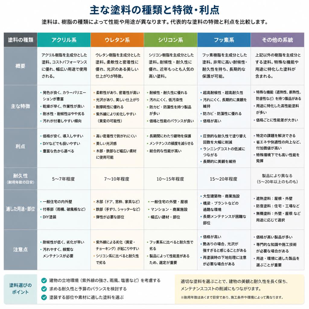 外壁塗装の主な塗料の種類