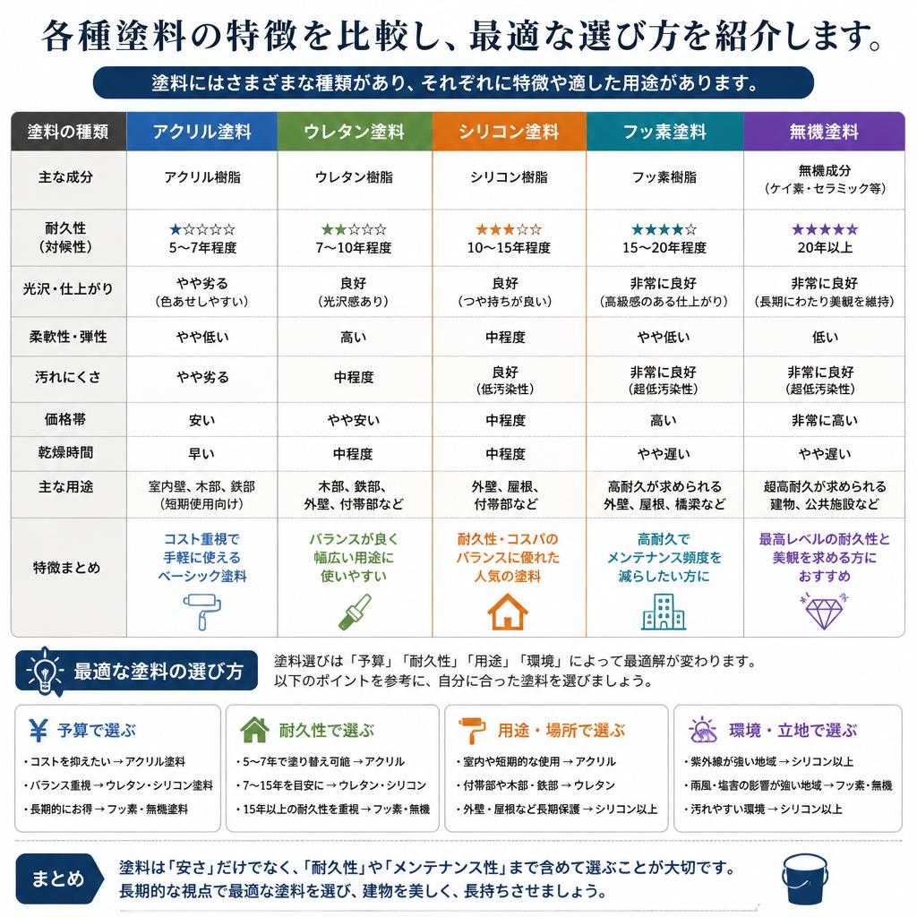 2. 塗料種類の比較と選び方