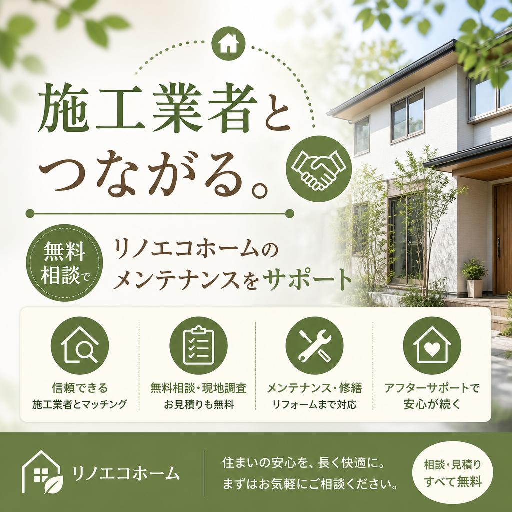 施工業者とつながる。無料相談でリノエコホームのメンテナンスをサポート
