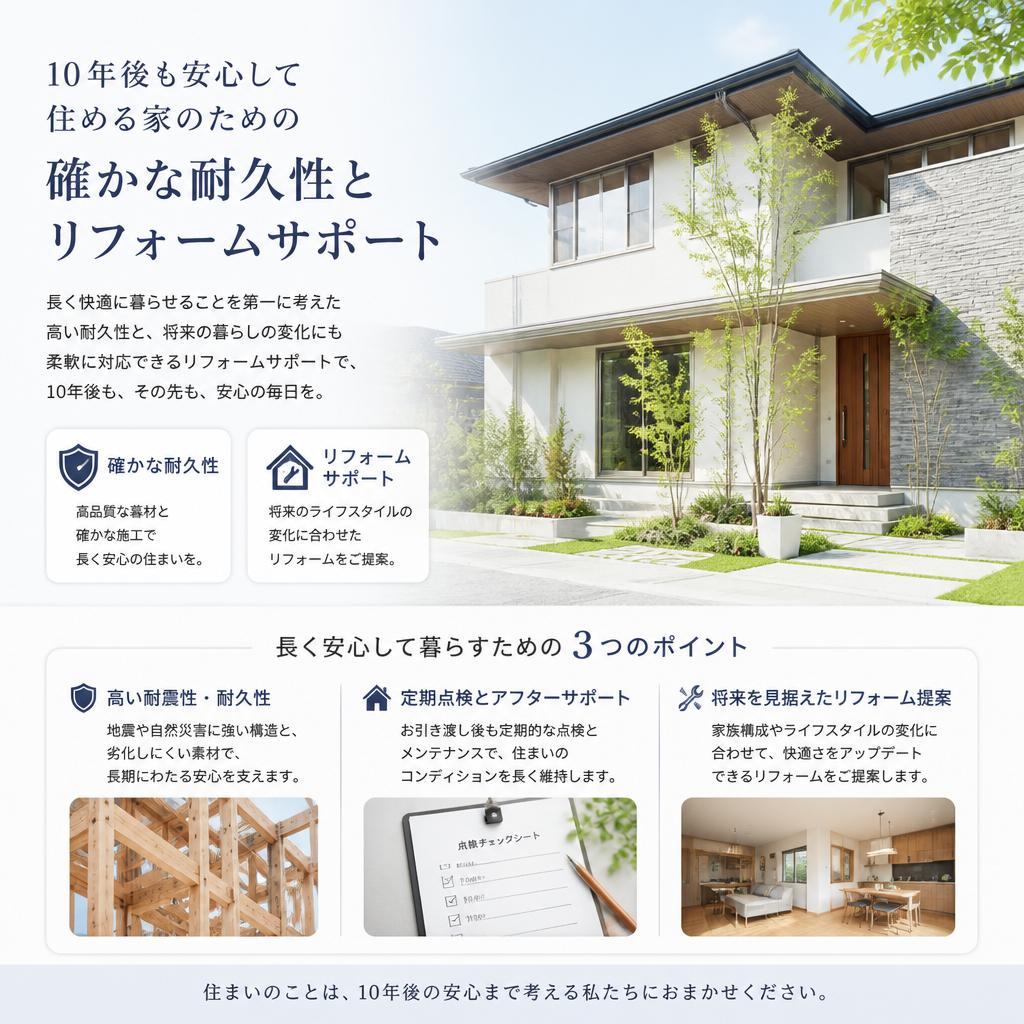 10年後も安心して住める家のための確かな耐久性とリフォームサポート