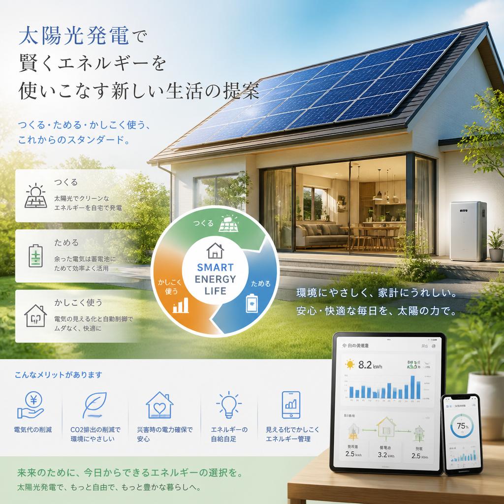 太陽光発電で賢くエネルギーを使いこなす新しい生活の提案