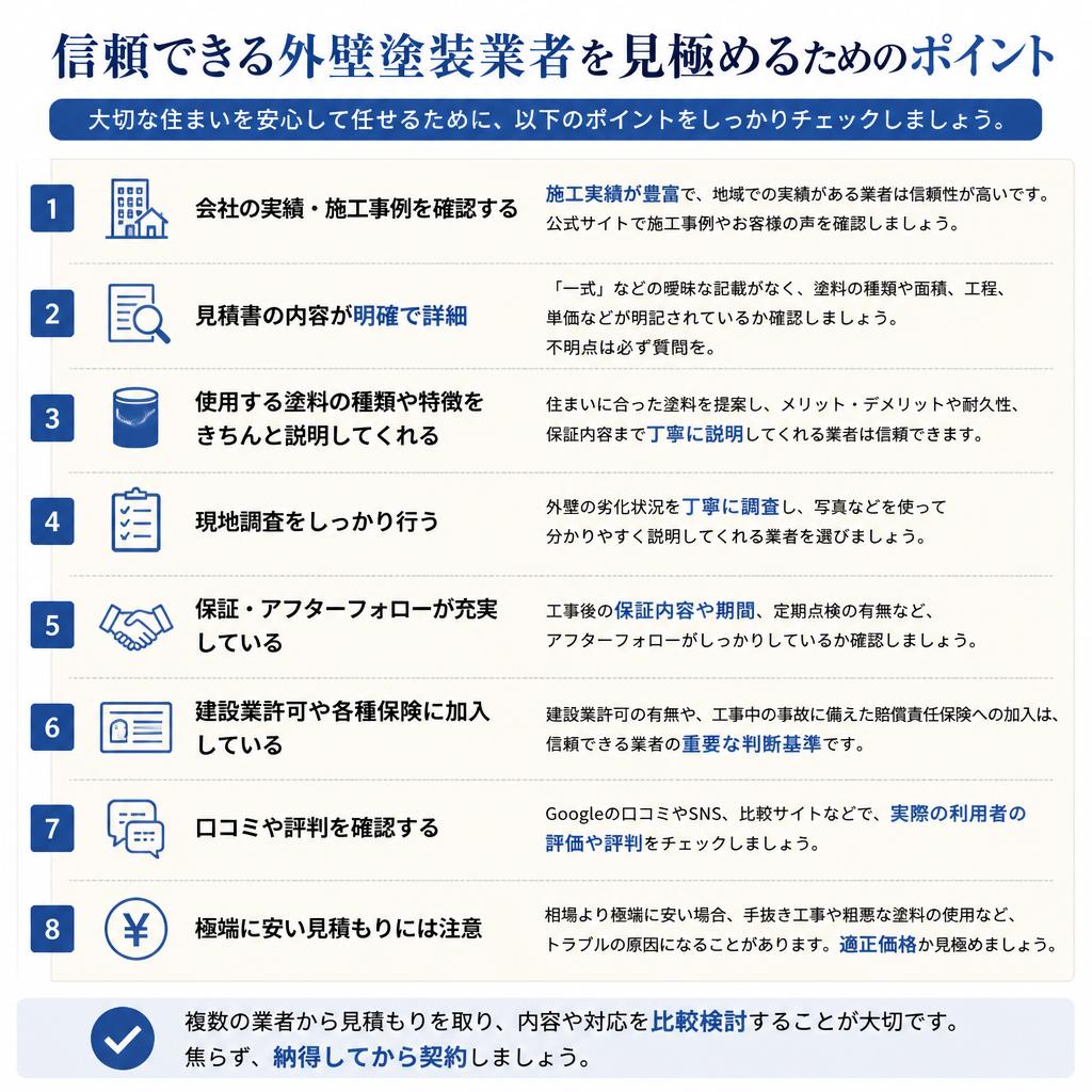 信頼できる外壁塗装業者を見極めるためのポイント