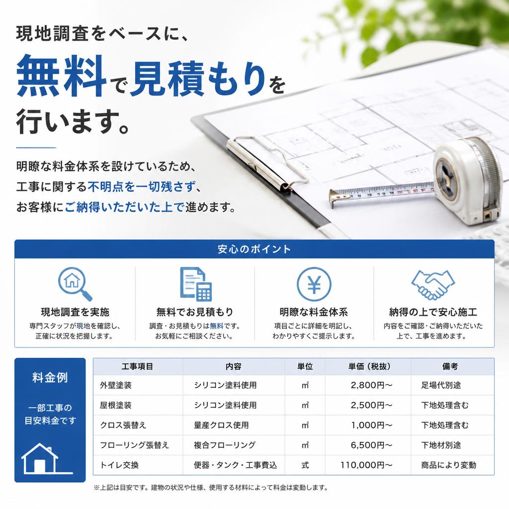 無料見積もりと分かりやすい料金体系